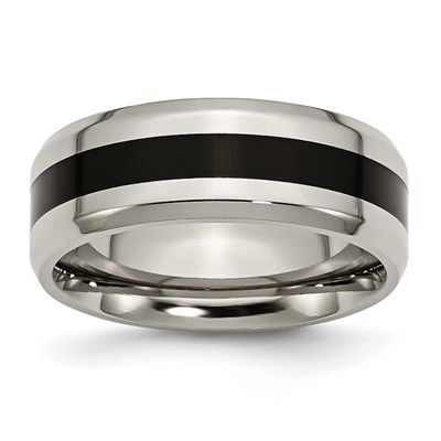 Black Enamel 8mm Beveled Edge Band Titanium Polished, TB233-12.5, 883957801551