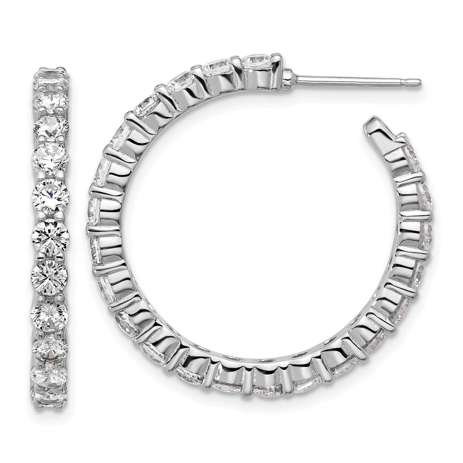 Cheryl M Polished CZ Post C-Hoop Earrings Sterling Silver Rhodium-plated, QCM1761, 196904276693