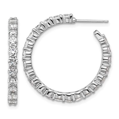 Cheryl M Polished CZ Post C-Hoop Earrings Sterling Silver Rhodium-plated, QCM1761, 196904276693