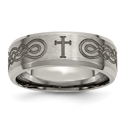Cross Laser Design 8mm Beveled Edge Band Titanium Brushed and Polished, TB115P-11, 886774045207