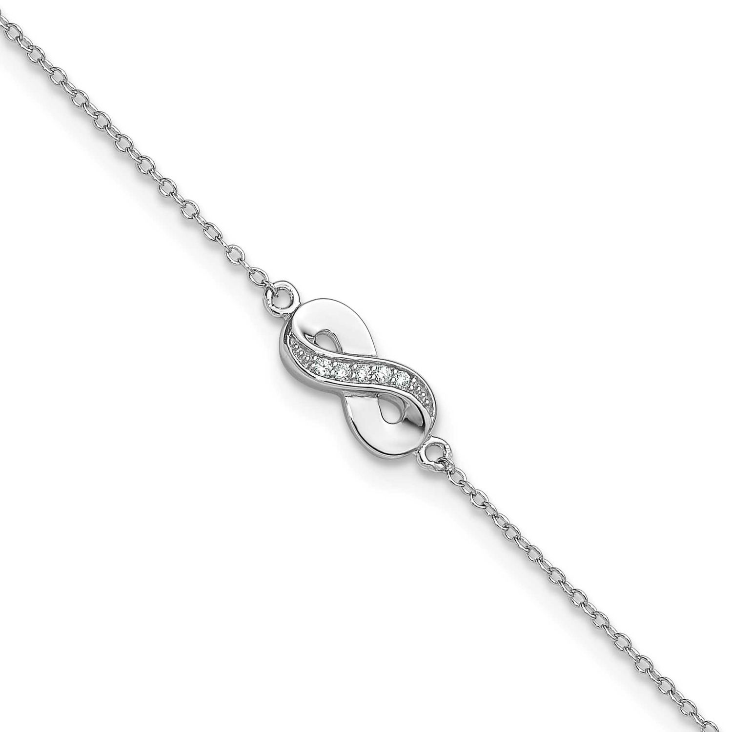 Cheryl M Polished CZ Infinity 9.5 Inch with 1 Inch Extension Anklet Sterling Silver Rhodium-plated,