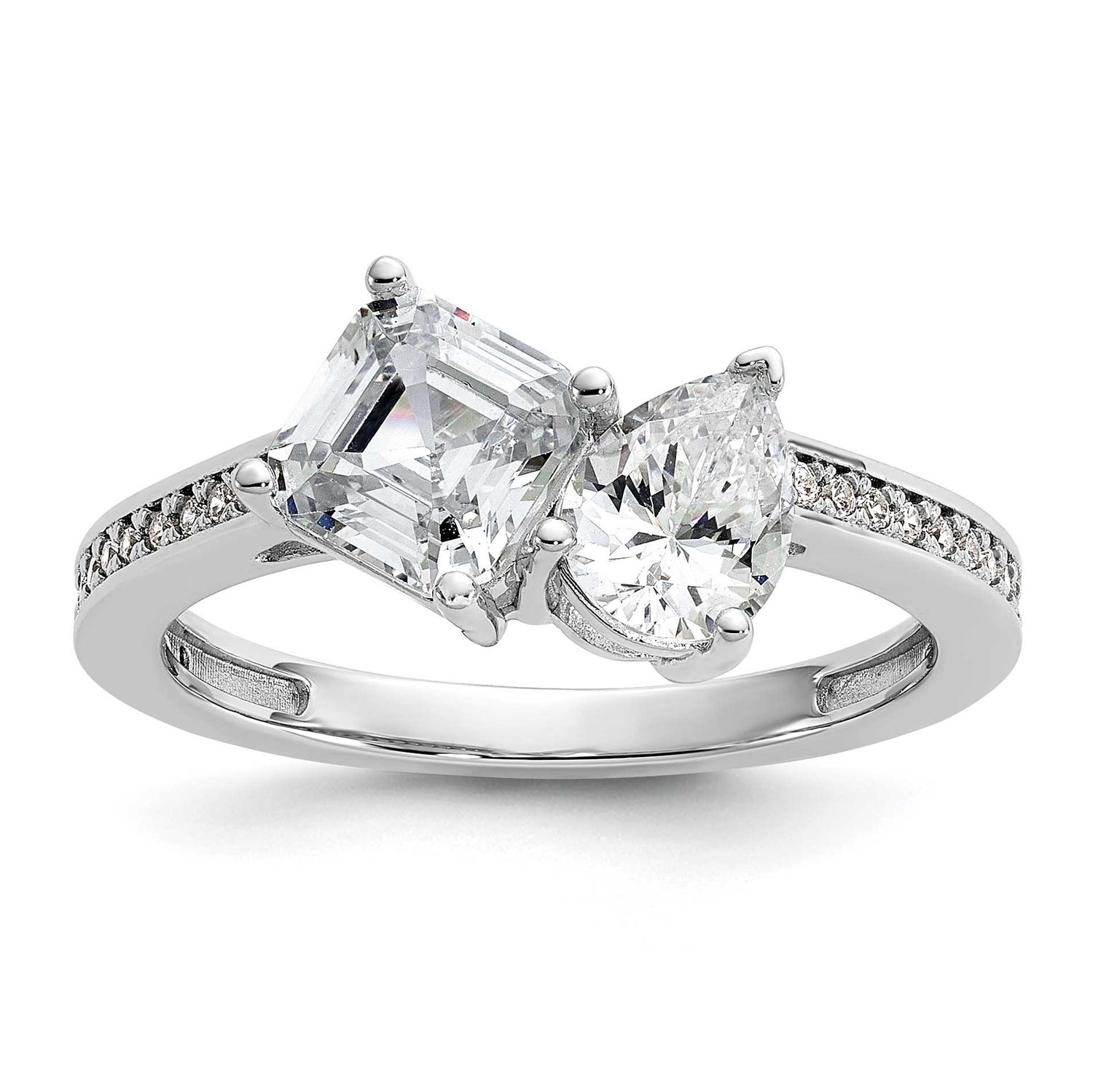 Cheryl M Polished Pear and Square CZ Ring Sterling Silver Rhodium-plated, QCM1730-6, 196904277539