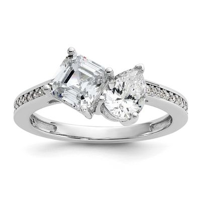 Cheryl M Polished Pear and Square CZ Ring Sterling Silver Rhodium-plated, QCM1730-6, 196904277539