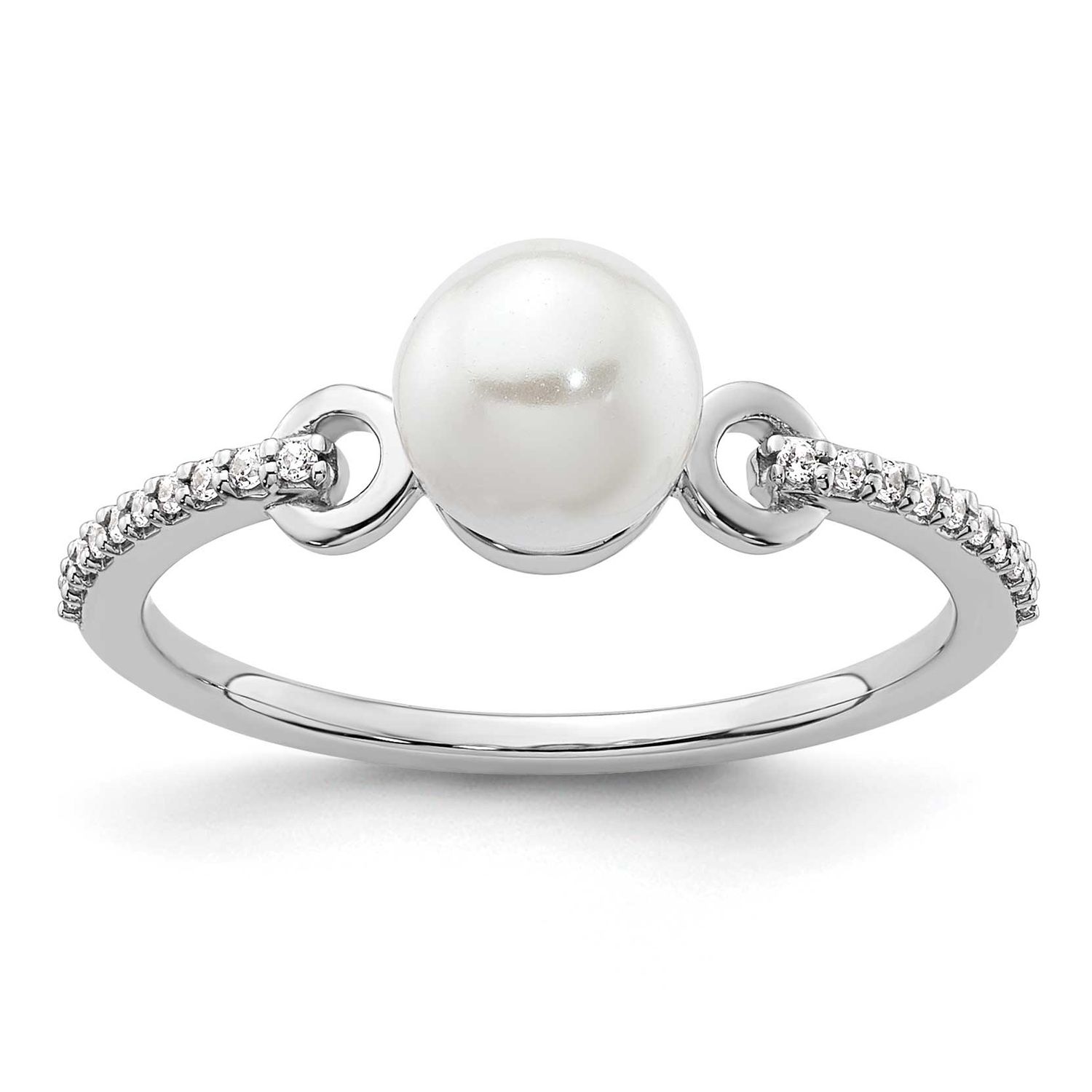 Polished Diamond and Pearl Fashion Ring 14k White Gold, RM10188-008-WAA,