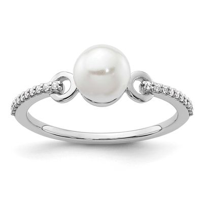 Polished Diamond and Pearl Fashion Ring 14k White Gold, RM10188-008-WAA,