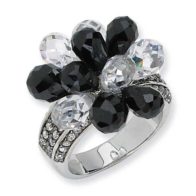 Briolette-cut Black/White CZ Ring Sterling Silver, QCM357-8, 886774015712