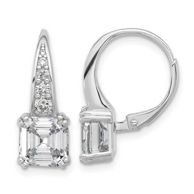 CZ 12 Stone Leverback Earrings Sterling Silver Rhodium-plated, QSH134, 196904347485