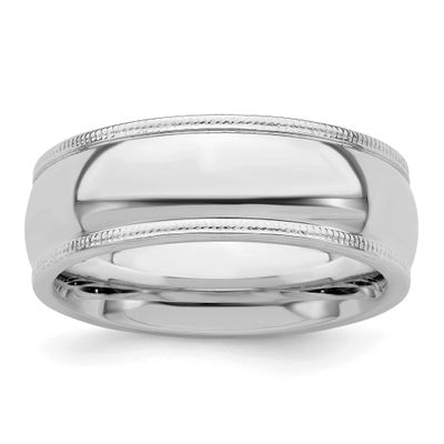 7mm Comfort Ring Fit Milgrain Sterling Silver Rhodium-plated, QCFM070RH-10,