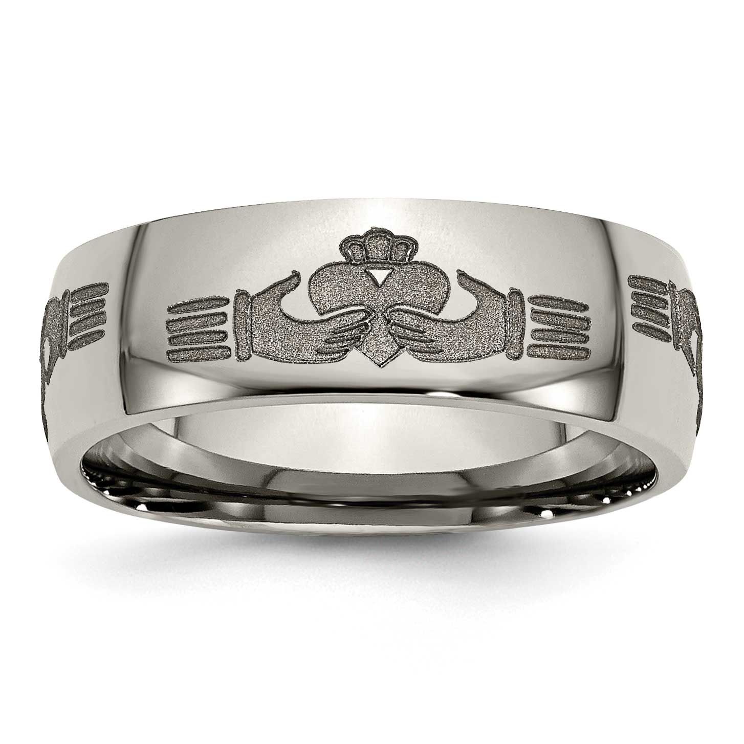 Claddagh Laser Design 8mm Band Titanium Polished, TB2N-11, 886774057873