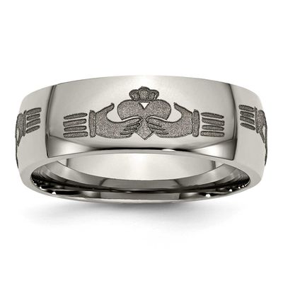 Claddagh Laser Design 8mm Band Titanium Polished, TB2N-11, 886774057873