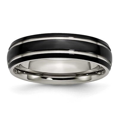 Black IP-plated 6mm Grooved Band Titanium Polished, TB317-9, 883957569901