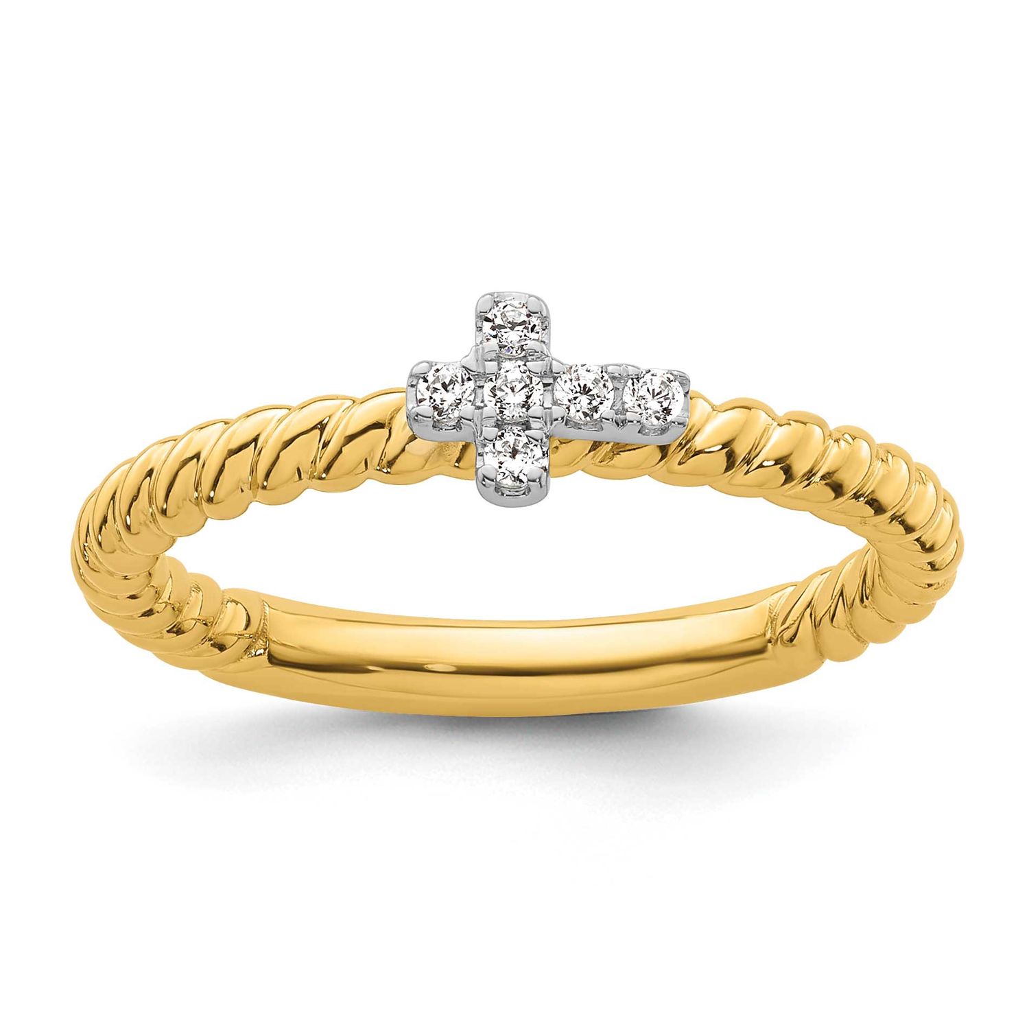 Gold Diamond Cross Ring 14k Two-tone Gold, SK2191-6, 196904274248