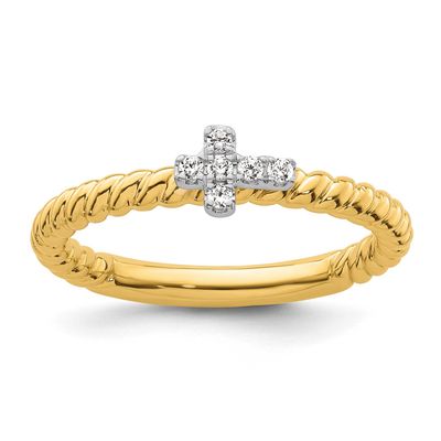 Gold Diamond Cross Ring 14k Two-tone Gold, SK2191-6, 196904274248