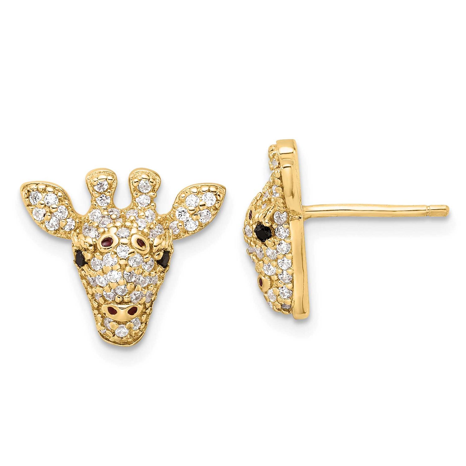 Cheryl M Polished Black and White CZ and Black Enamel Giraffe Post Earrings Sterling Silver Gold-pl