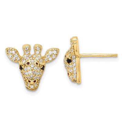 Cheryl M Polished Black and White CZ and Black Enamel Giraffe Post Earrings Sterling Silver Gold-pl