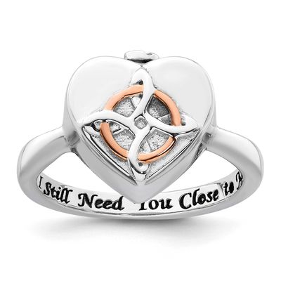 Rose-tone Celtic Heart Ash Holder Ring Sterling Silver Rhodium-plated, QR7648-6,