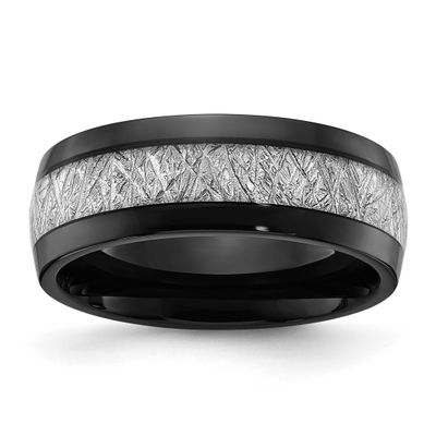 Black IP-plated with Imitation Meteorite Inlay 8mm Band Stainless Steel Polished, SR762-11.5, 19690