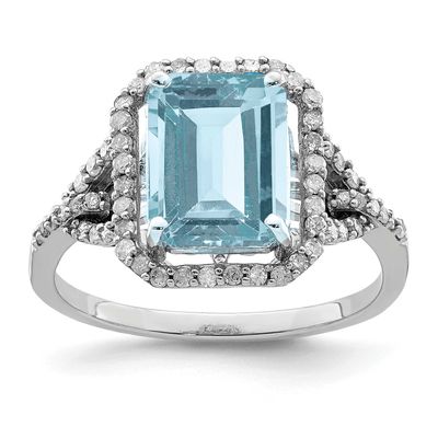 Diam. &amp; Sky Blue Topaz Ring Sterling Silver Rhodium-plated, QR3072LSBT-9, 883957644035