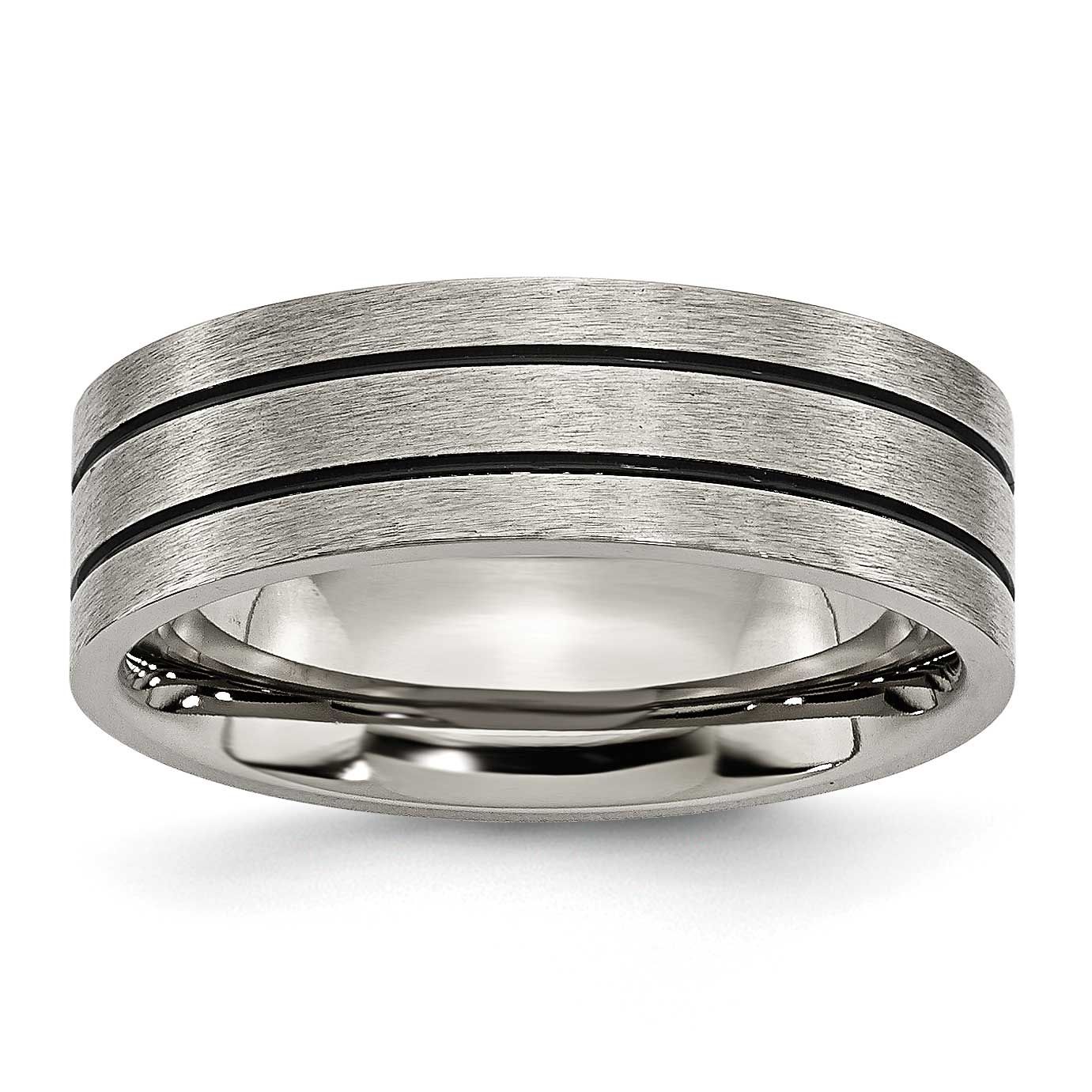 Black Enamel Grooved 7mm Flat Band Titanium Brushed, TB150-11.5, 886774530031