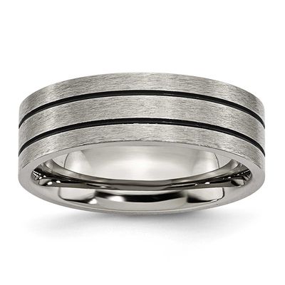 Black Enamel Grooved 7mm Flat Band Titanium Brushed, TB150-11.5, 886774530031