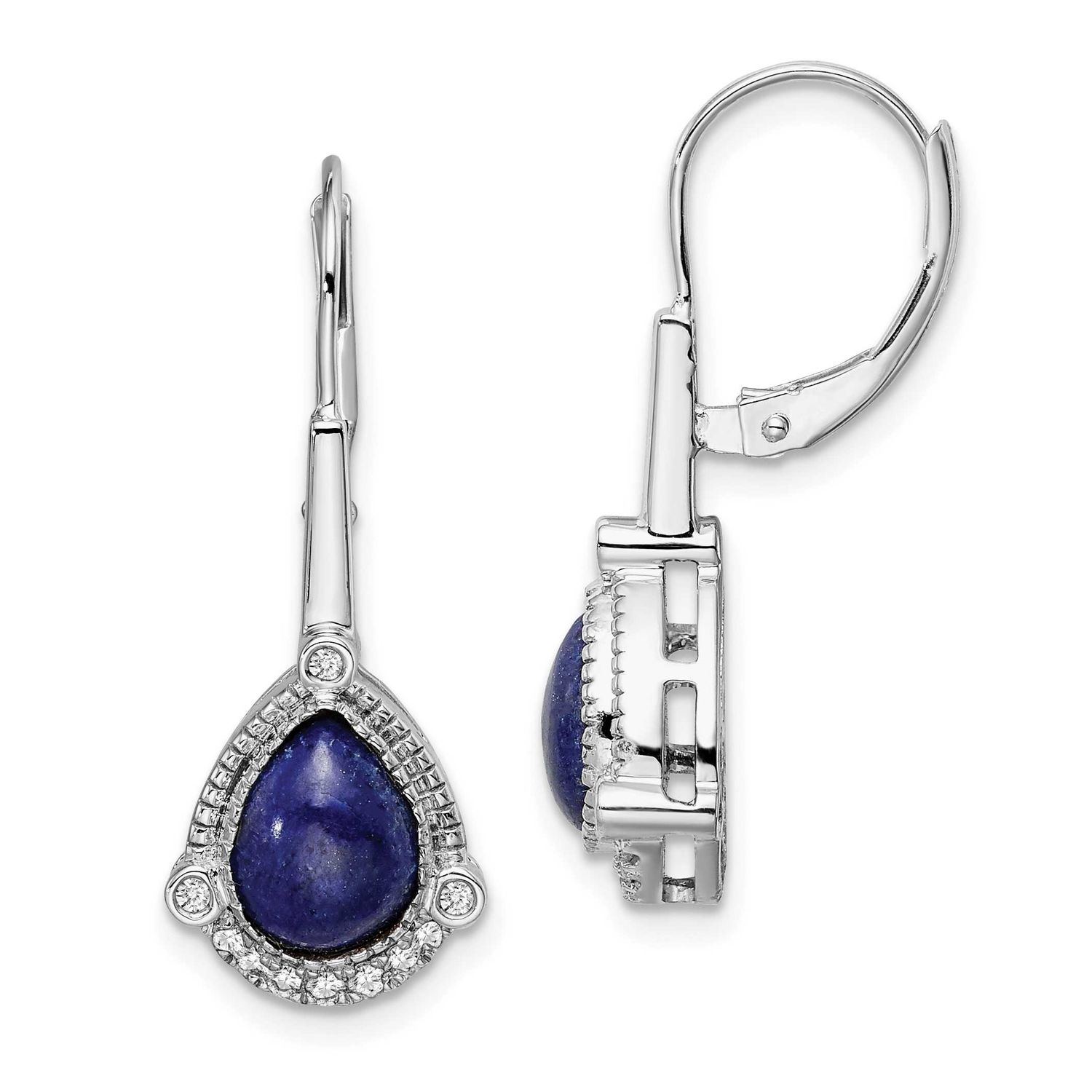Pear Lapis and Diamond Leverback Earrings 14k White Gold, EM7138-LP-014-WA, 883957968865