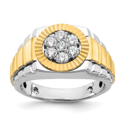 IBGoodman Men&#39;s Polished Satin and Diamond-cut Round 1/2 Carat Lab Grown Diamond Cluster Ring 14k T