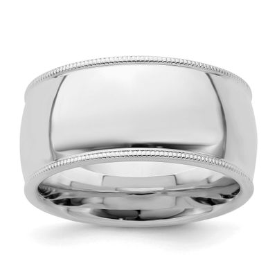 10mm Comfort Ring Fit Milgrain Sterling Silver Rhodium-plated, QCFM100RH-10.5,
