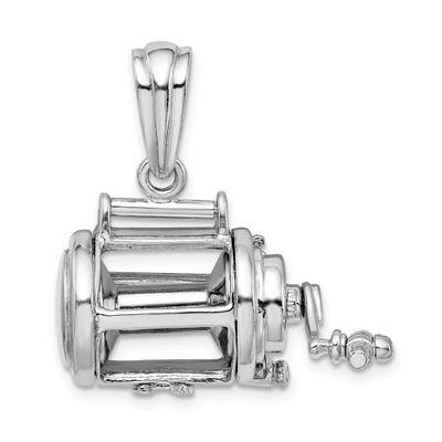 De-Ani Polished 3D Moveable Fishing Reel Pendant Sterling Silver Rhodium-plated, QC10138, 637218167