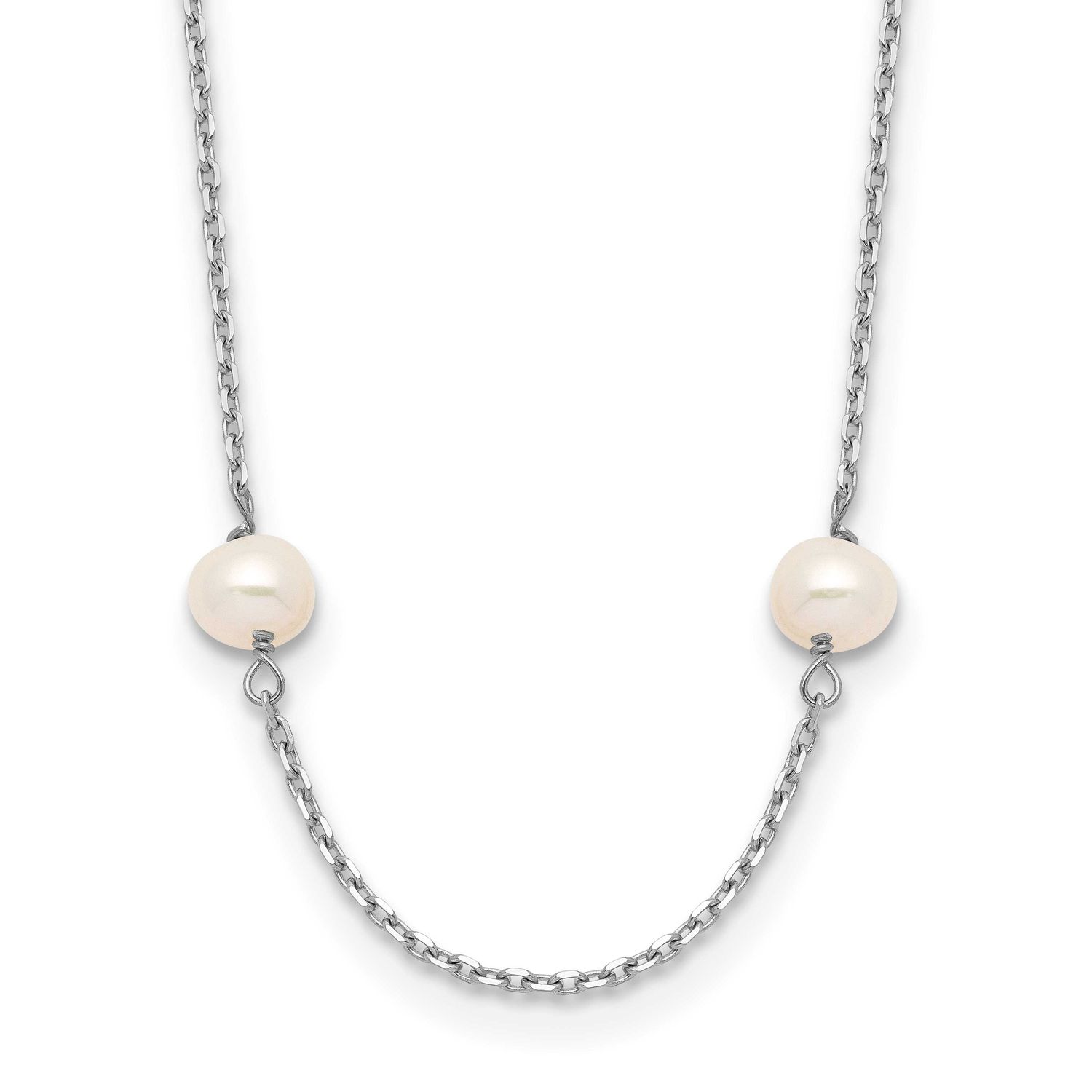 4-5mm White Near Round Freshwater Cultured Pearl 8-station 16 inch Necklace 10k White Gold, 10PR53-