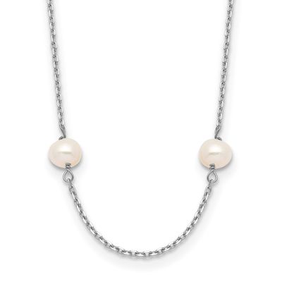 4-5mm White Near Round Freshwater Cultured Pearl 8-station 16 inch Necklace 10k White Gold, 10PR53-