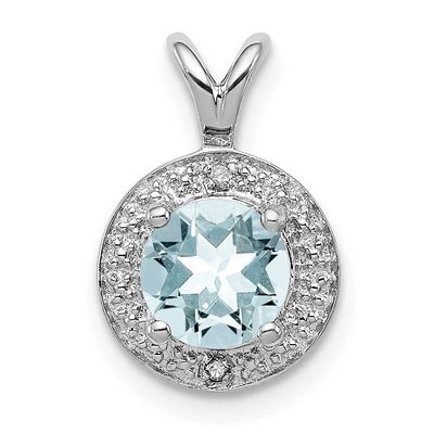 Diam. &amp; Aquamarine Pendant Sterling Silver Rhodium-plated, QBPD11MAR, 886774187624