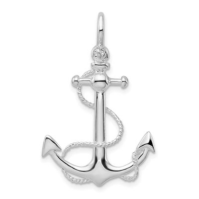 De-Ani Polished 3D Anchor with Rope Pendant Sterling Silver Rhodium-plated, QC10582, 637218184491