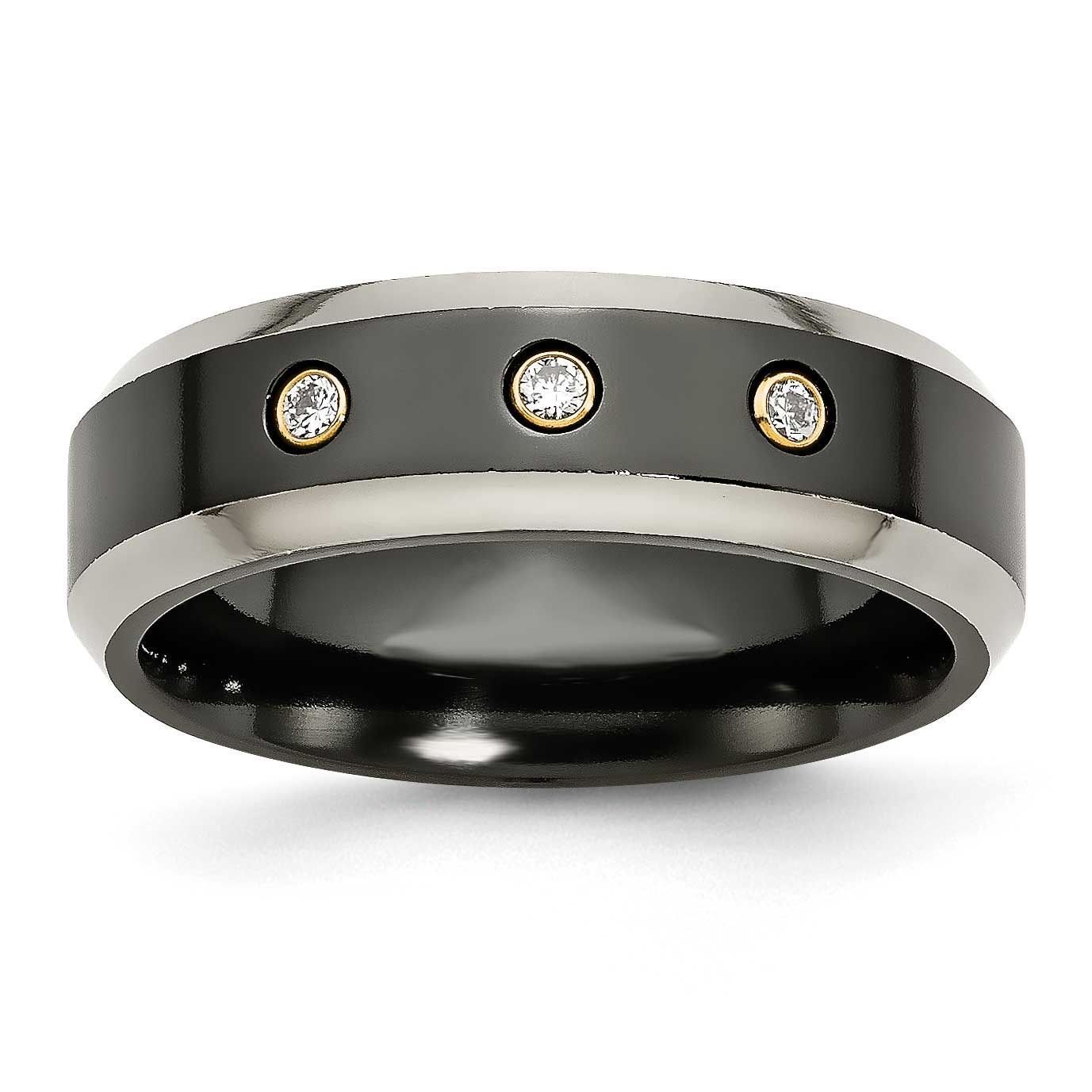 Black Ti 14k Inlay 1/10ct Diamond Beveled Edge 7mm Band Titanium, TB291AA-11.5, 886774056272