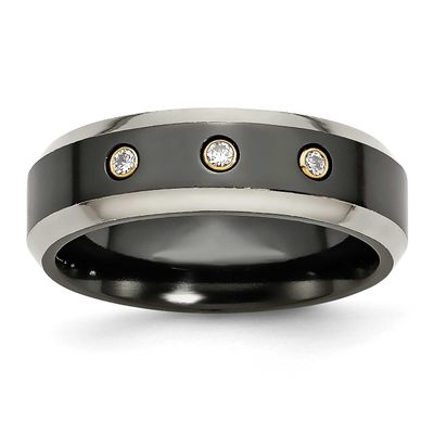 Black Ti 14k Inlay 1/10ct Diamond Beveled Edge 7mm Band Titanium, TB291AA-11.5, 886774056272