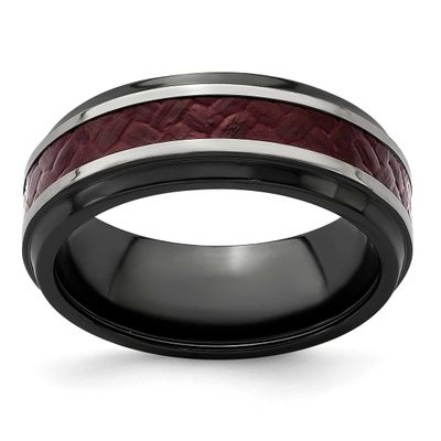 Edward Mirell Stepped Red Carbon Fiber Insert 8mm Band Black Ti, EMR322-9, 191101329401