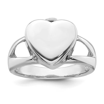Polished Heart Ash Holder Ring Sterling Silver Rhodium-plated, QR7644-6,