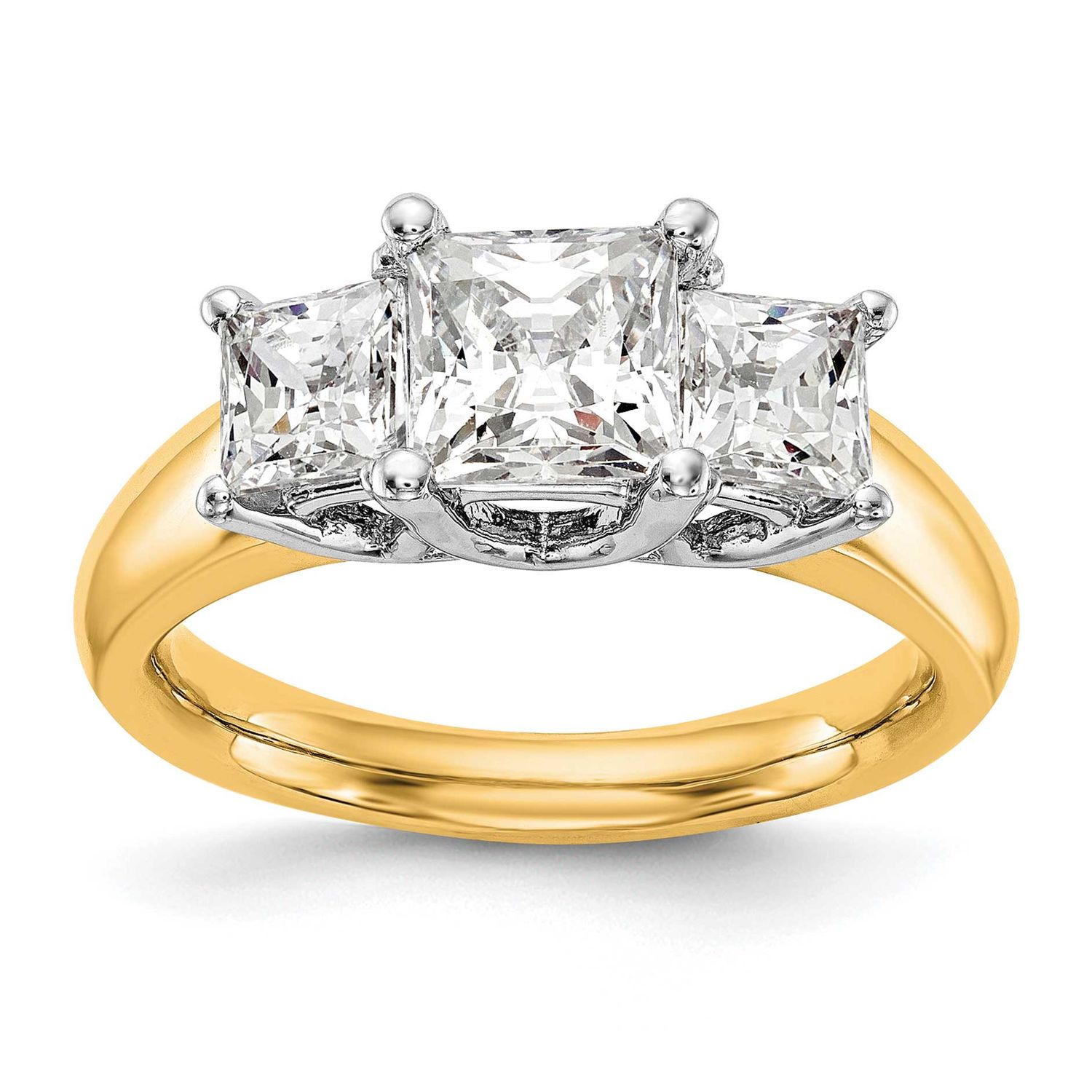 3-Stone Holds 1 carat 5.70mm Princess Center and 2-4.5mm Princess Sides Engagement Ring Mounting 14