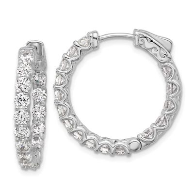 3mm CZ 32 Stone In and Out Hinged Hoop Earrings Sterling Silver Rhodium-plated, QSH159, 196904346822