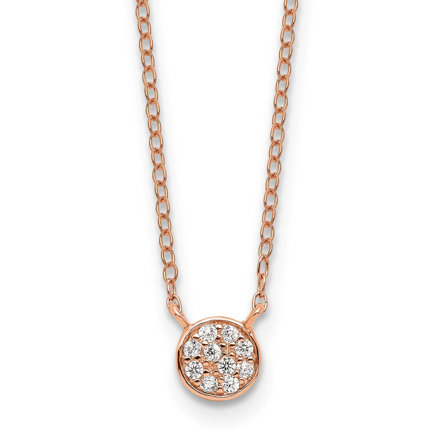 Cheryl M Polished CZ Cluster Circle 16 Inch with 2 Inch Extension Necklace Sterling Silver Rose Gol