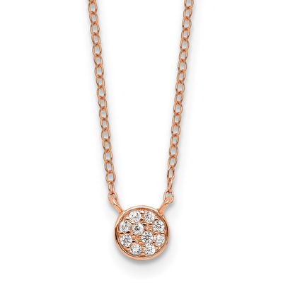Cheryl M Polished CZ Cluster Circle 16 Inch with 2 Inch Extension Necklace Sterling Silver Rose Gol