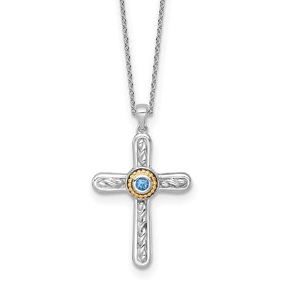 Shey Couture with 14k Accent Round London Blue Topaz Textured Cross 18 inch with 2 inch Extension N