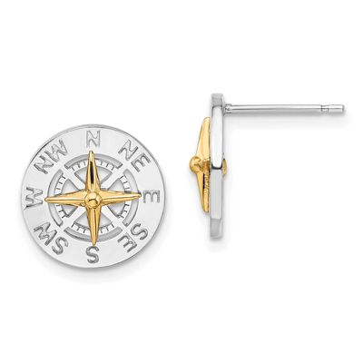 De-Ani Mini Compass with 14k Needle Post Earrings Sterling Silver Rhodium-plated, QE15541G, 6372181