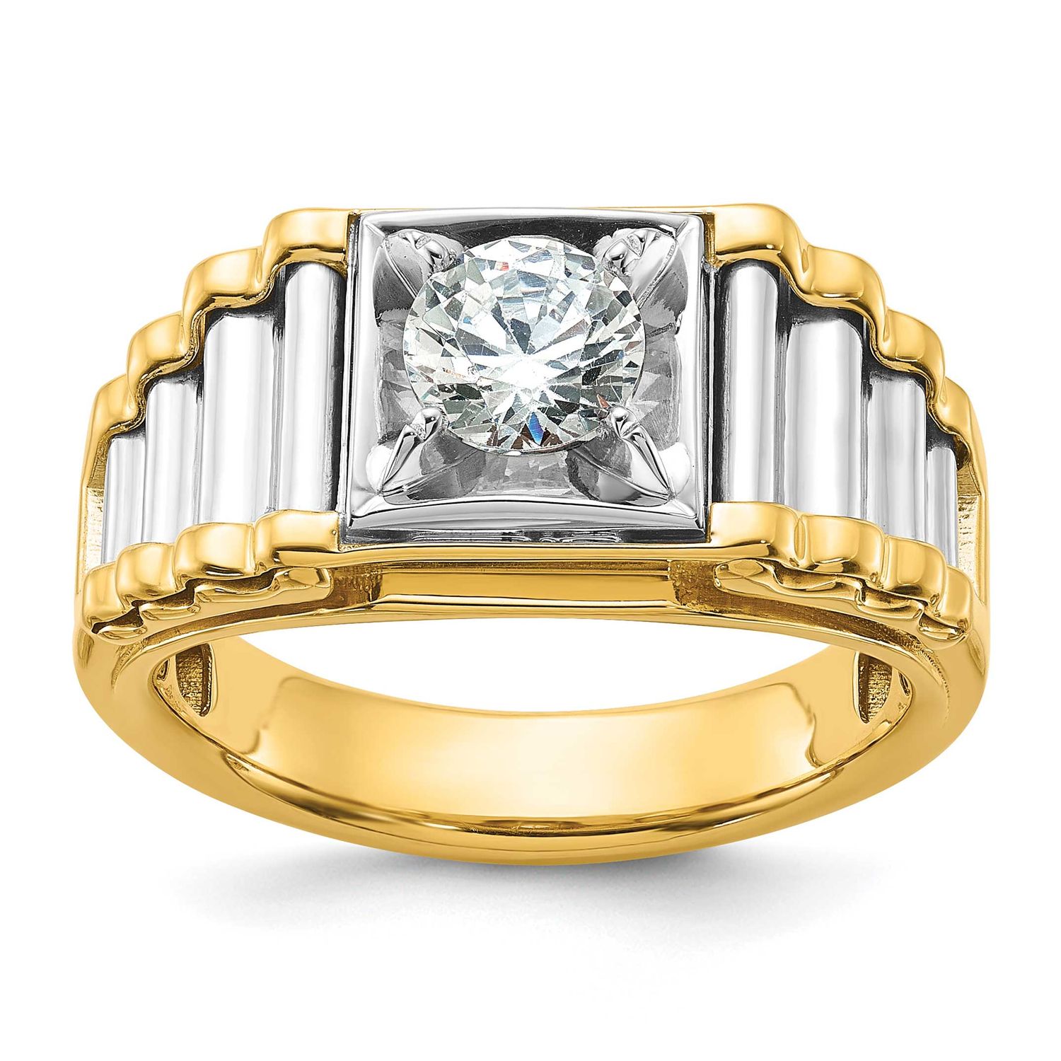 IBGoodman Men&#39;s Polished and Ribbed 1 Carat Lab Grown Diamond Ring 14k Two-tone Gold, B59393-4YWLG,