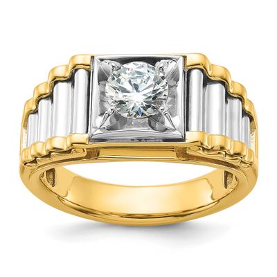 IBGoodman Men&#39;s Polished and Ribbed 1 Carat Lab Grown Diamond Ring 14k Two-tone Gold, B59393-4YWLG,