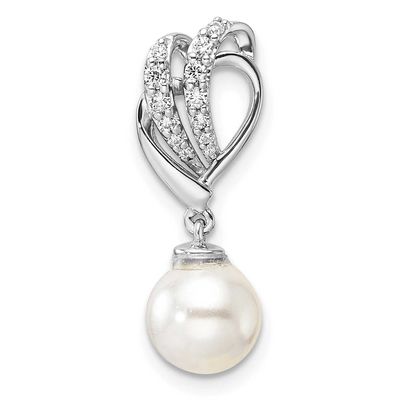 Polished Diamond and Pearl Chain Slide 14k White Gold, PM10189-011-WAA,
