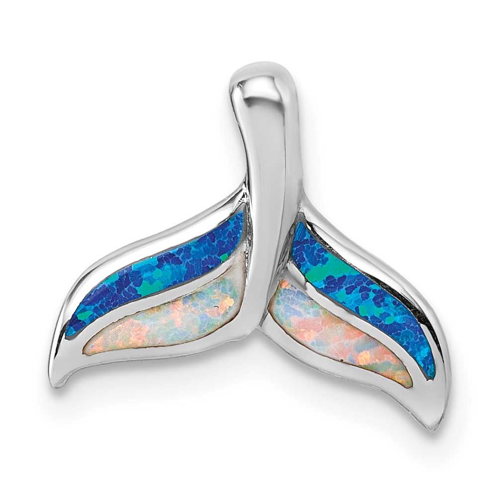 Created Opal Whale Tail Chain Slide Pendant Sterling Silver Rhodium-plated, QG7241P,