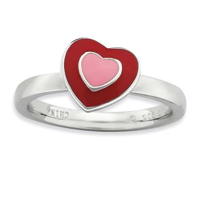 Enameled Hearts Ring Sterling Silver Polished, QSK574-10, 886774218700