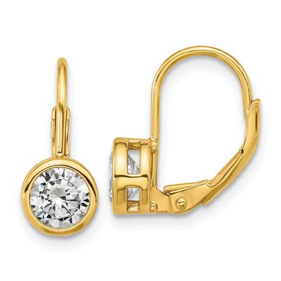 Gold-tone Flash-gold Plated 5.5mm CZ 2 Stone Leverback Earrings Sterling Silver, QSH188Y, 196904348