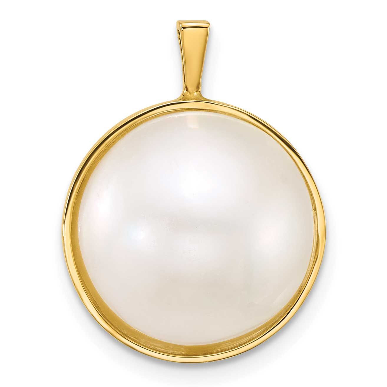 14-15mm White Akoya Saltwater Cultured Mabe Pearl Pendant 14k Gold, XF877,