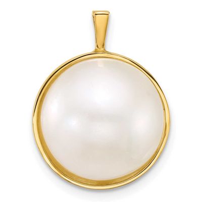 14-15mm White Akoya Saltwater Cultured Mabe Pearl Pendant 14k Gold, XF877,